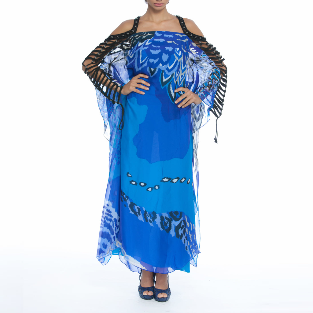 Silk Macram Kaftan Gown, Clothes,Designers,Designer Abayas and Kaftans, BADGLEY MISCHKA - elilhaam.com