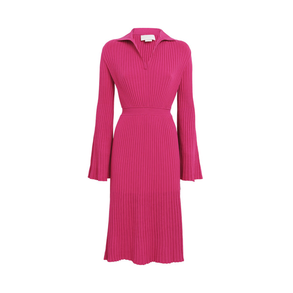 Pink V-Neck Dress With Collar