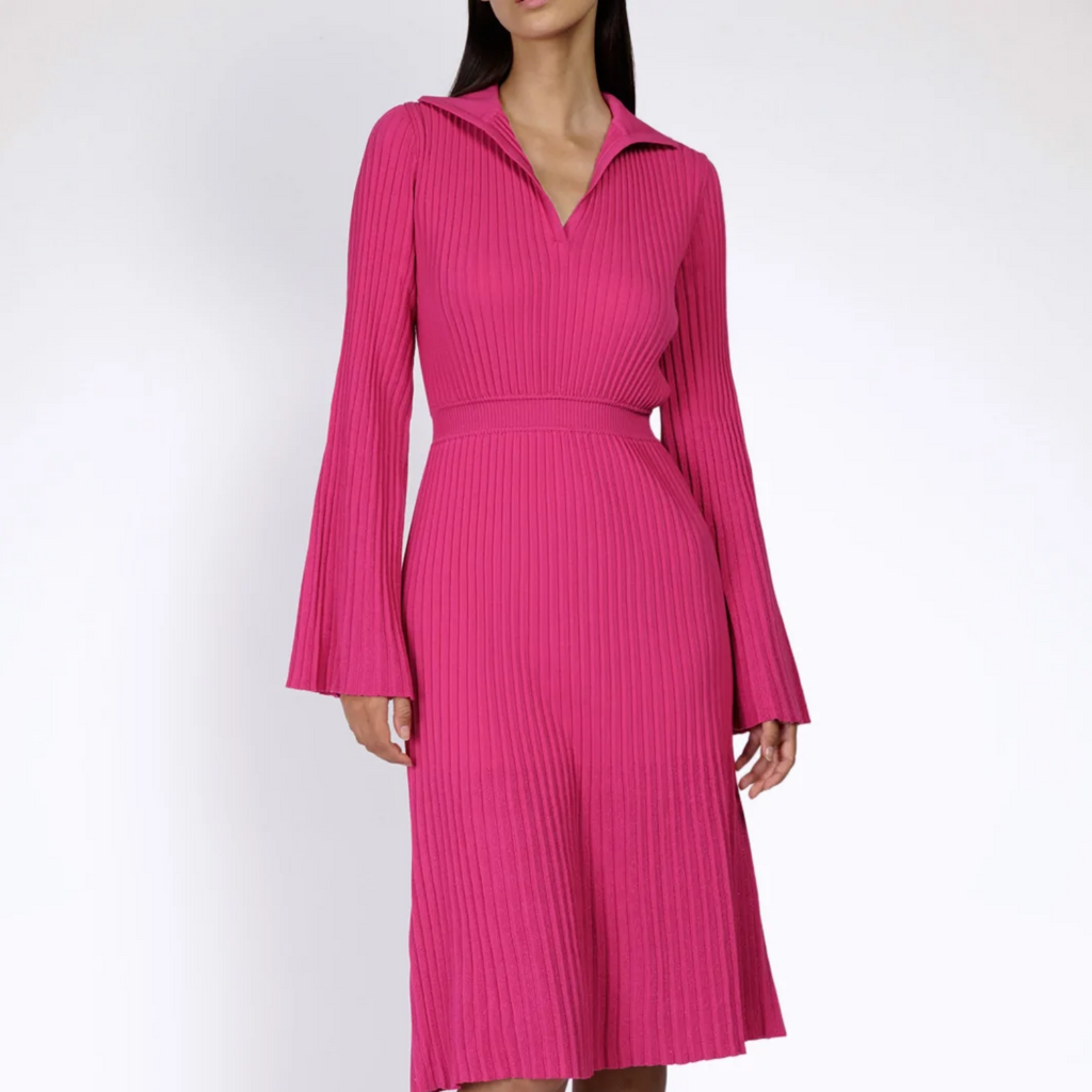 Pink V-Neck Dress With Collar