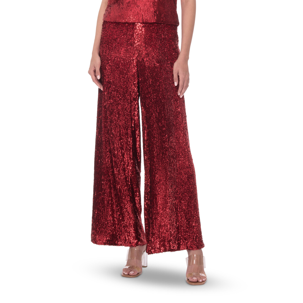 Red Sequin Palazzo Trousers