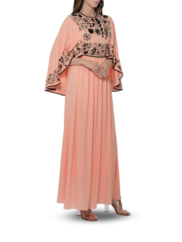 Tangerine Hand Embroidered Cape Gown