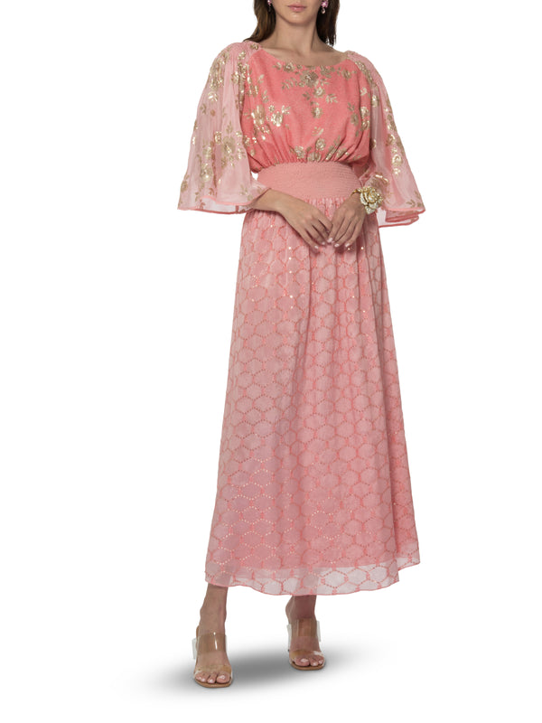 Pink Floral Applique Printed Dress