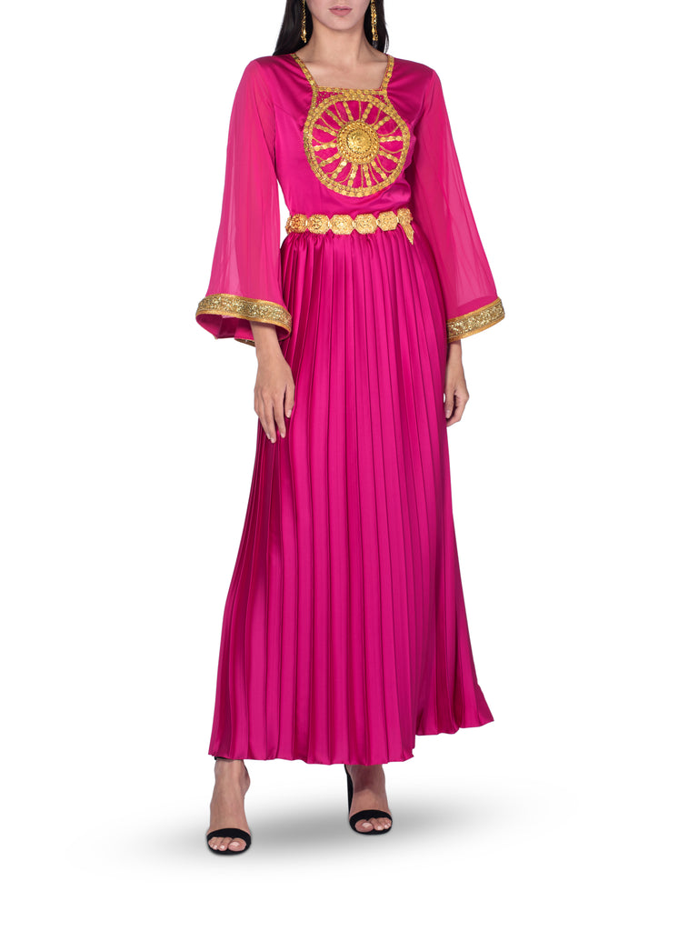 Henna Dark Pink & Gold Tone Embellishment Dress