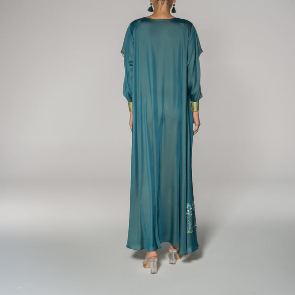 Blue Green Embroidery Embellishment Kaftan