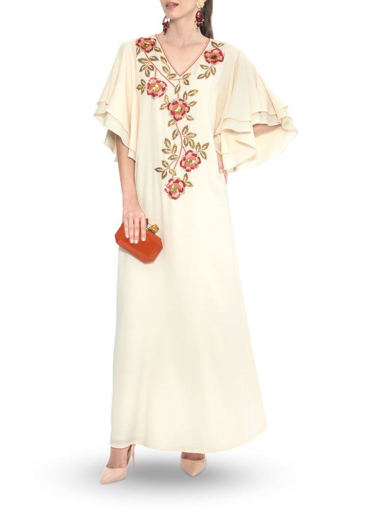 Sleeve Detailing With Floral Embroidery Kaftan