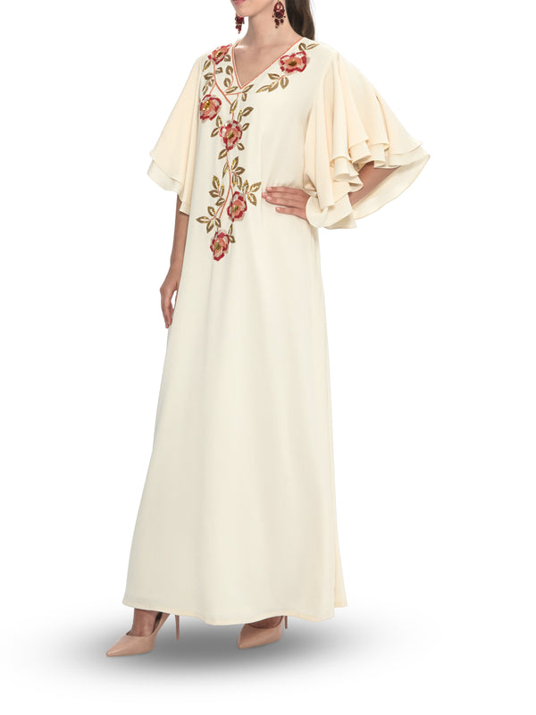 Sleeve Detailing With Floral Embroidery Kaftan