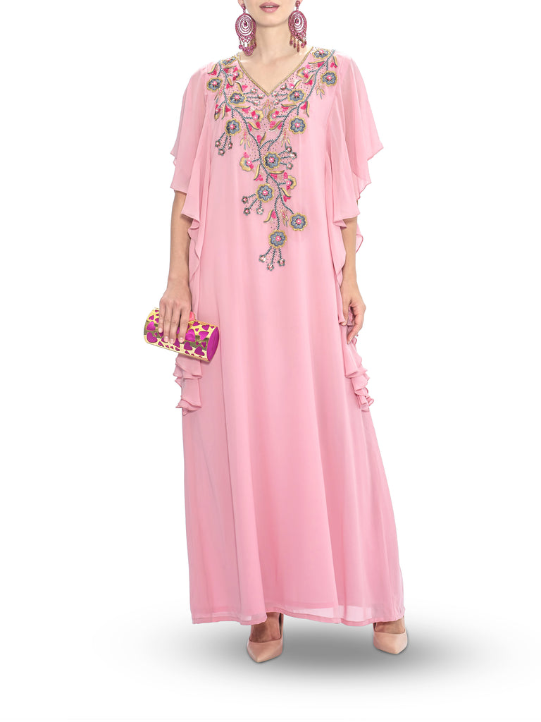 Sleeve Detailing With Floral Embroidery Kaftan