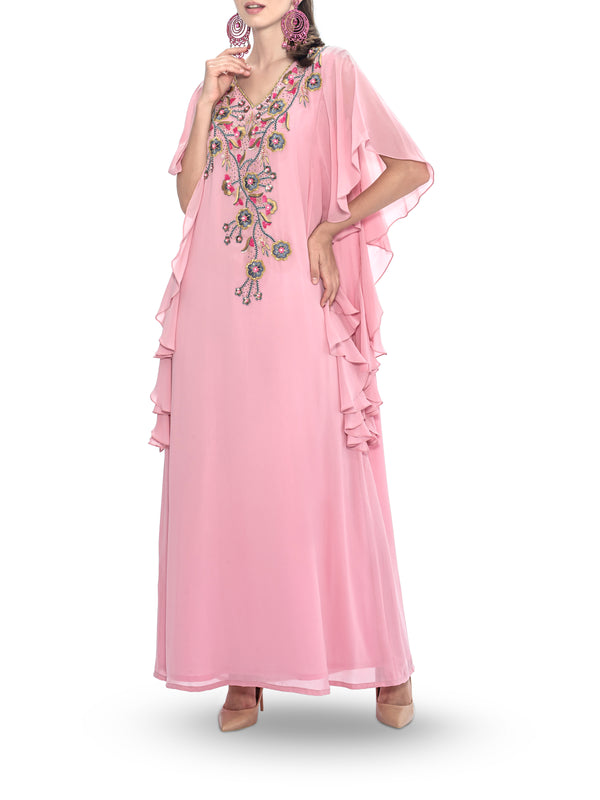 Sleeve Detailing With Floral Embroidery Kaftan