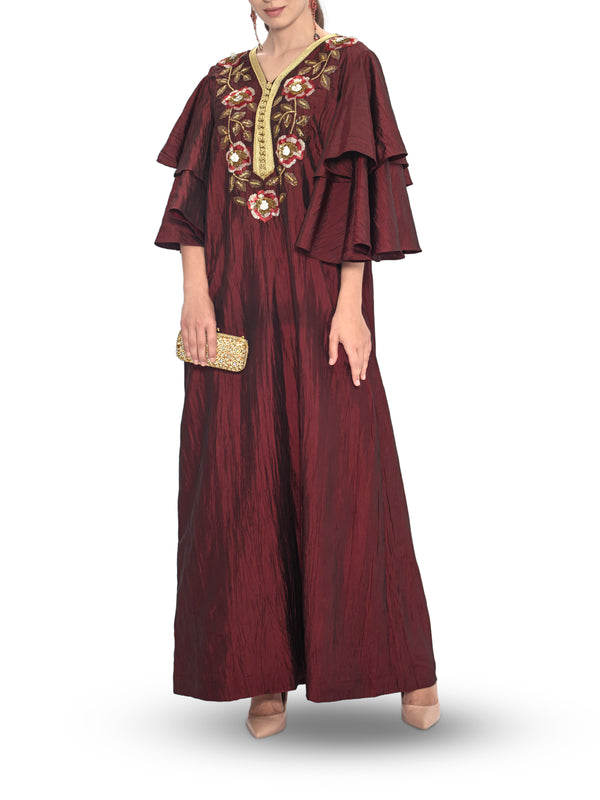 Layared Sleeves With Floral Embroidert On Front Kaftan
