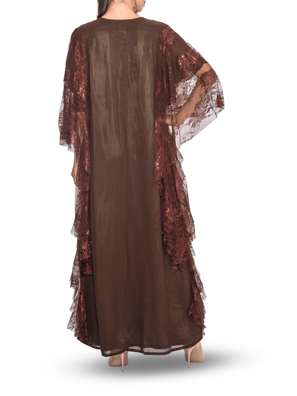 Chocolate Lace Detailing with Floral Embroidery On Front Kaftan