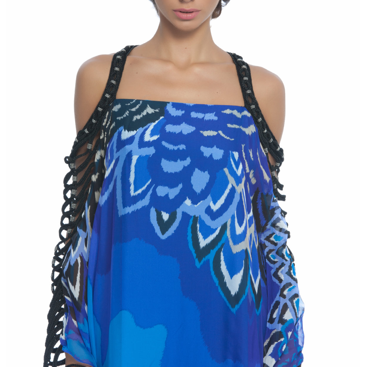 Silk Macram Kaftan Gown, Clothes,Designers,Designer Abayas and Kaftans, BADGLEY MISCHKA - elilhaam.com