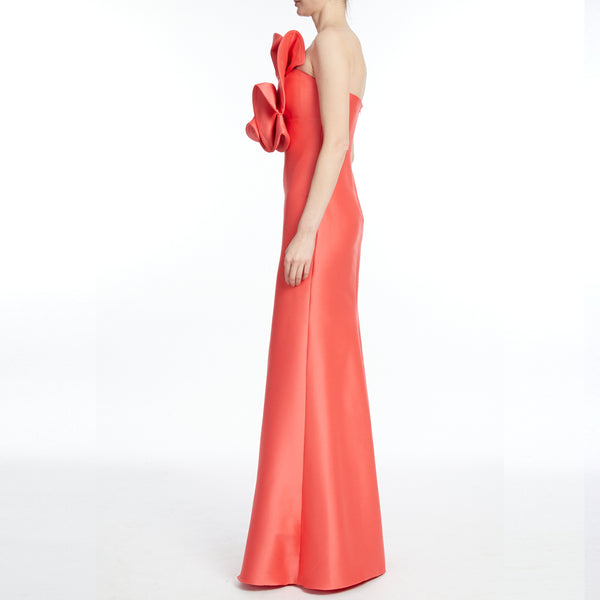 Coral Red Sleeveless Pinwheel Gown