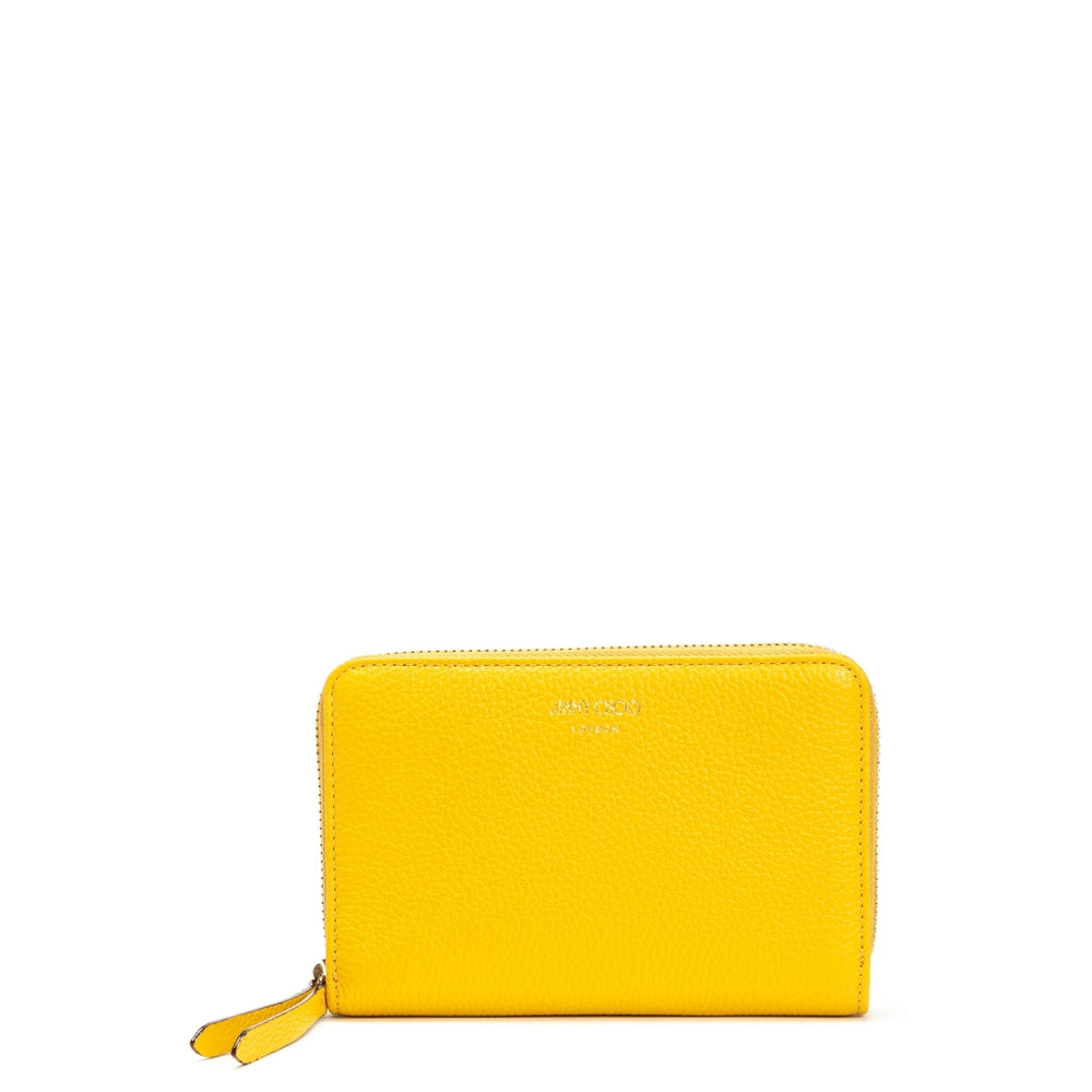 محفظة جلدية صفراء "أثيني" بسحاب حول المحفظة