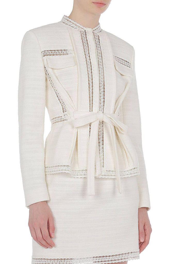 White Cut Out Detail Belted Jacket