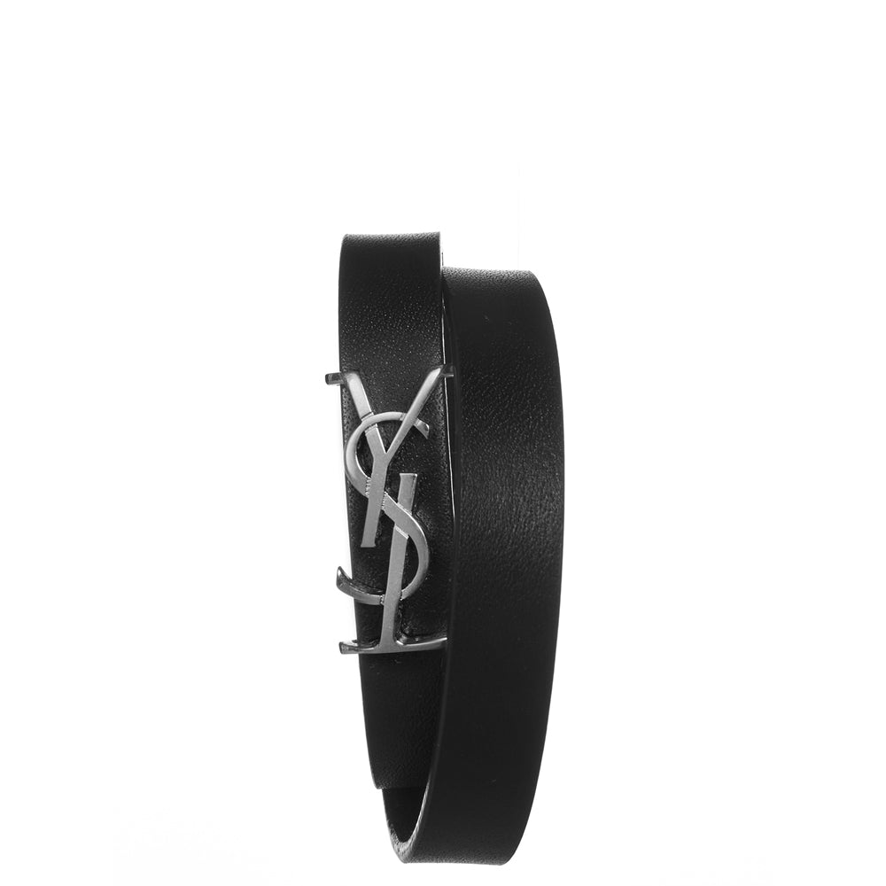 Black Logo-engraved Leather Bracelet