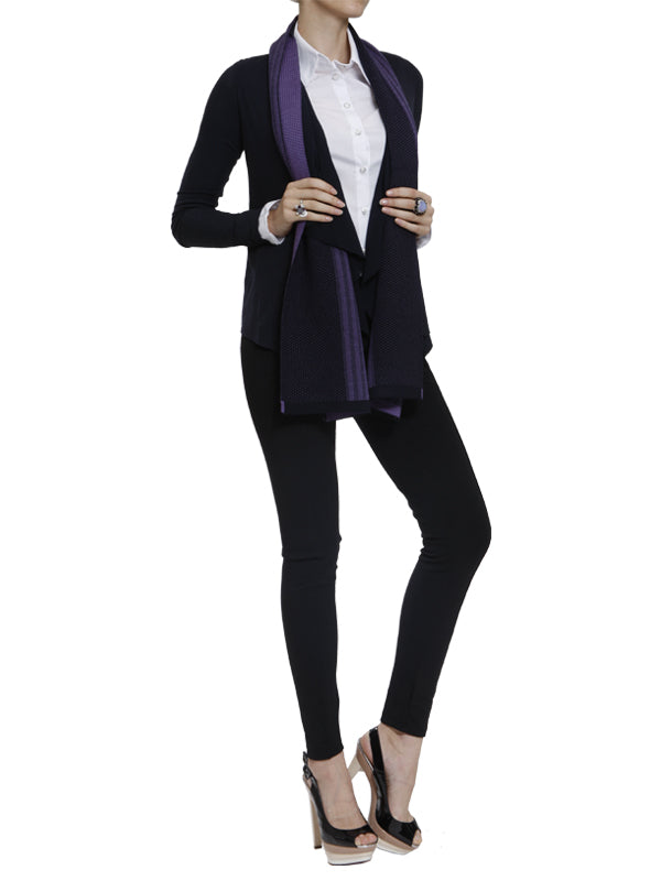 Navy Blue Draped Wool Cardigan