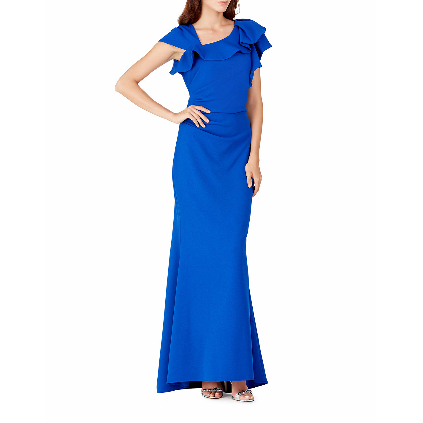 Cobalt Blue Ruffle Sleeved Gown, BADGLEY MISCHKA - elilhaam.com