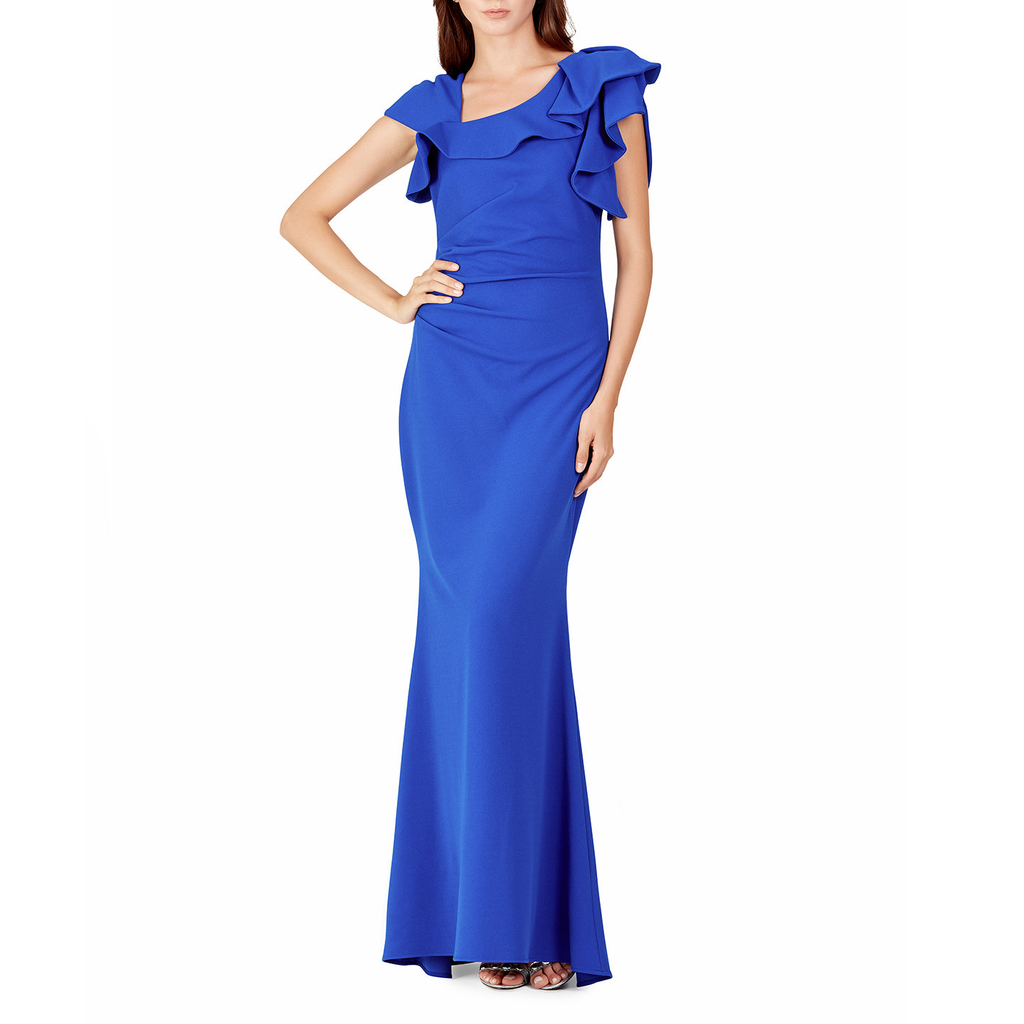 Cobalt Blue Ruffle Sleeved Gown, BADGLEY MISCHKA - elilhaam.com