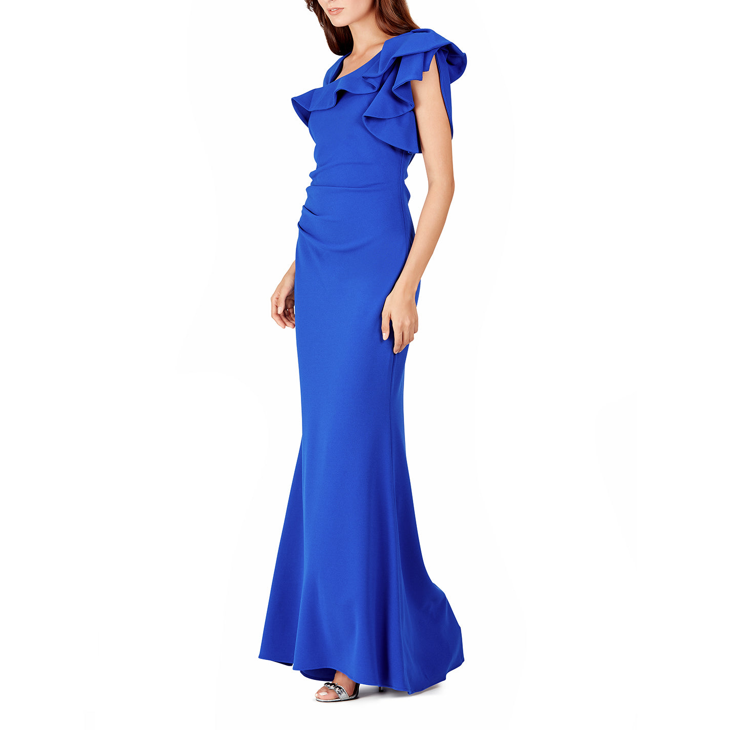 Cobalt Blue Ruffle Sleeved Gown, BADGLEY MISCHKA - elilhaam.com