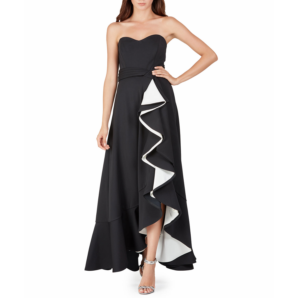 Badgley mischka sangria ruffle gown shop