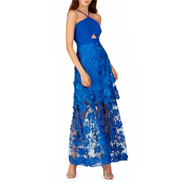 Embroidered Floral Applique Cutout Gown