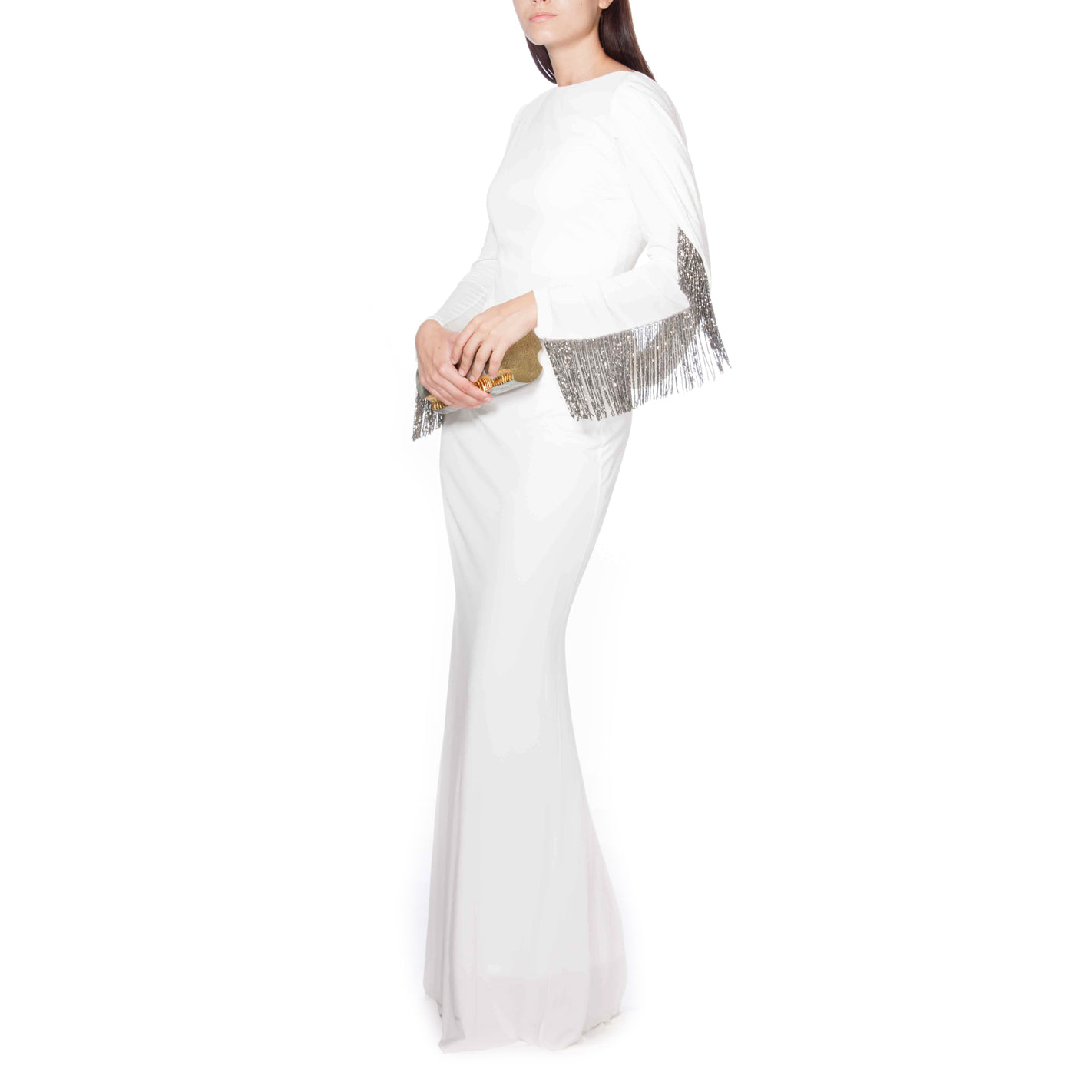Jersey Cowl Fringe Gown, BADGLEY MISCHKA - elilhaam.com