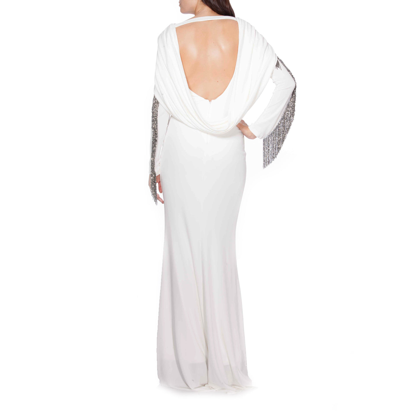 Jersey Cowl Fringe Gown, BADGLEY MISCHKA - elilhaam.com
