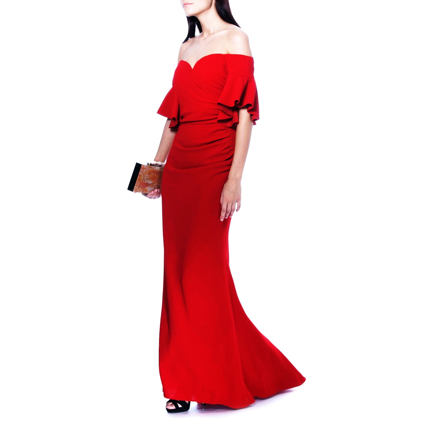 Off-The-Shoulder Ruched Crepe Evening Gown, BADGLEY MISCHKA - elilhaam.com