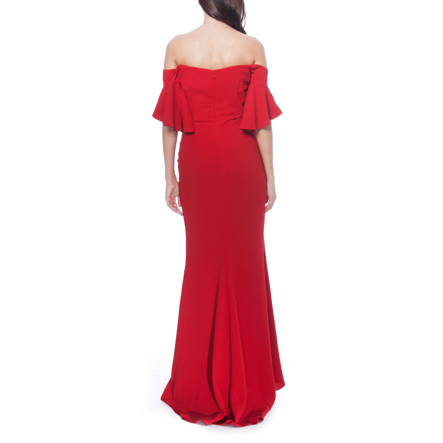 Off-The-Shoulder Ruched Crepe Evening Gown, BADGLEY MISCHKA - elilhaam.com