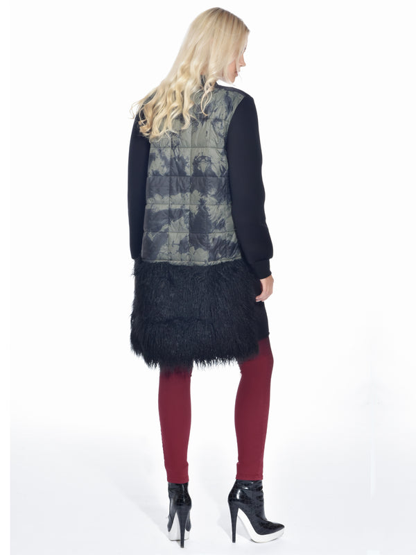 Tonal Green Quilted Shearling Coat, DIP - elilhaam.com