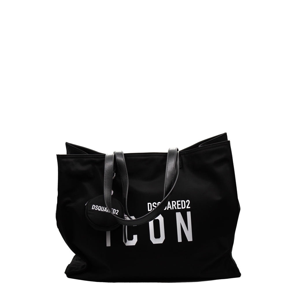 حقيبة يد سوداء بطبعة شعار آيكون