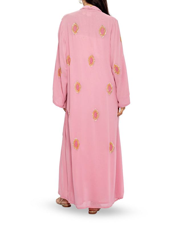 Blush All Over Embroidery With Ruffles Detail Abaya