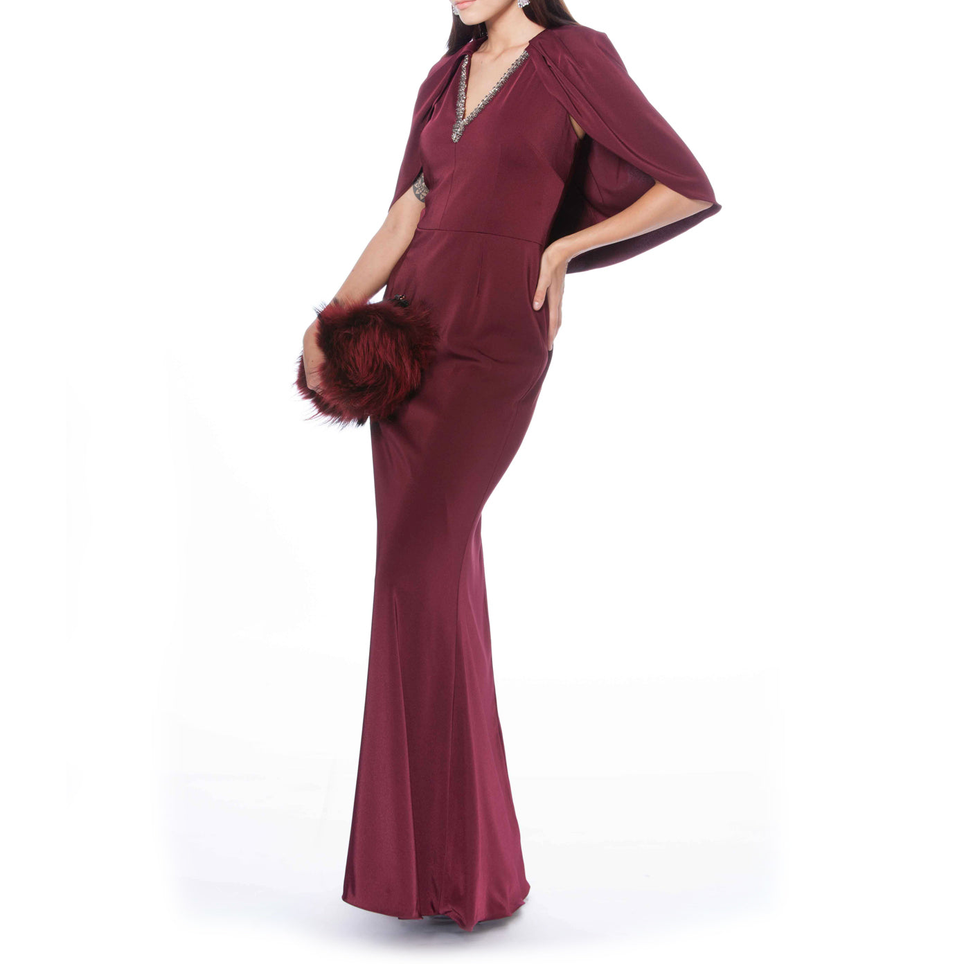 Midi Sleeve Cape Gown, DAVID MEISTER - elilhaam.com
