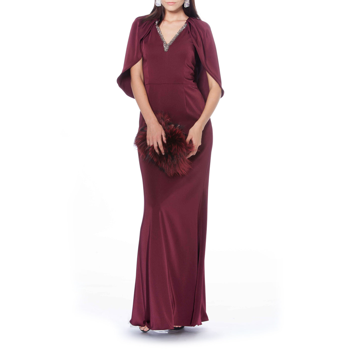 Midi Sleeve Cape Gown, DAVID MEISTER - elilhaam.com