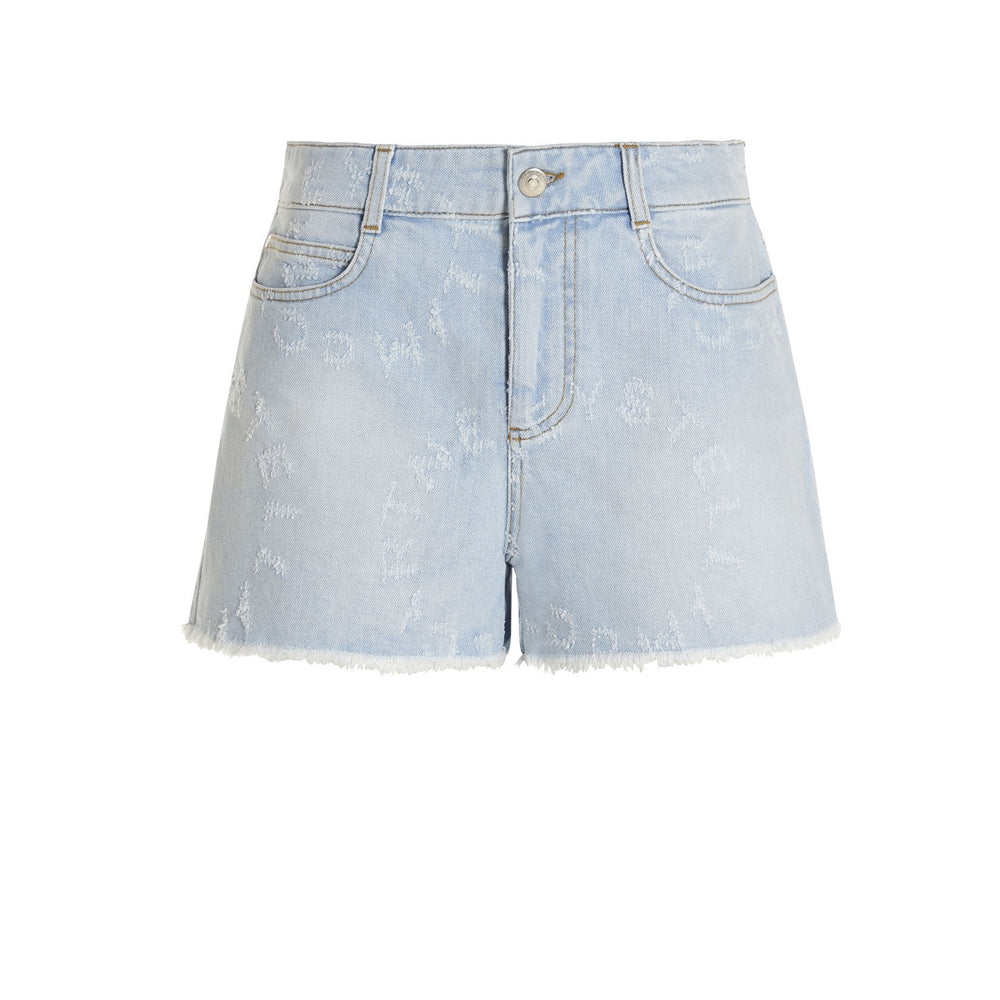 Blue Distressed Finish Denim Shorts