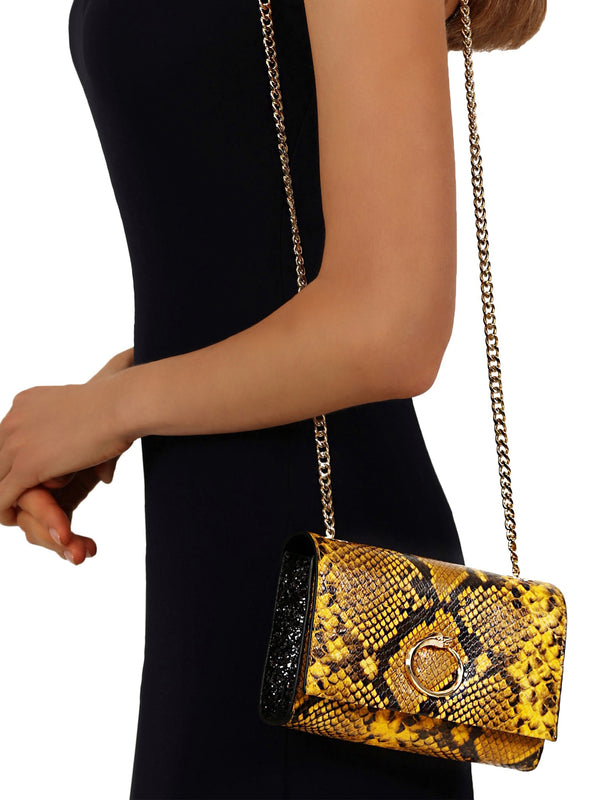 Yellow Small Shoulder Glitter Bag 