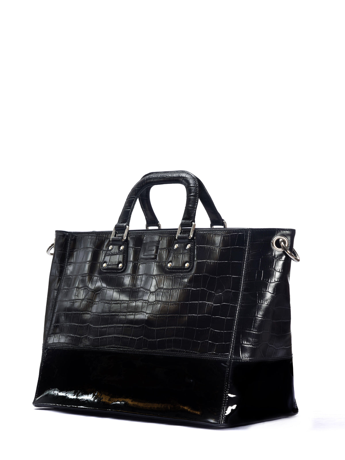 Black Leather Patent Shopping Bag, GUY LAROCHE - elilhaam.com