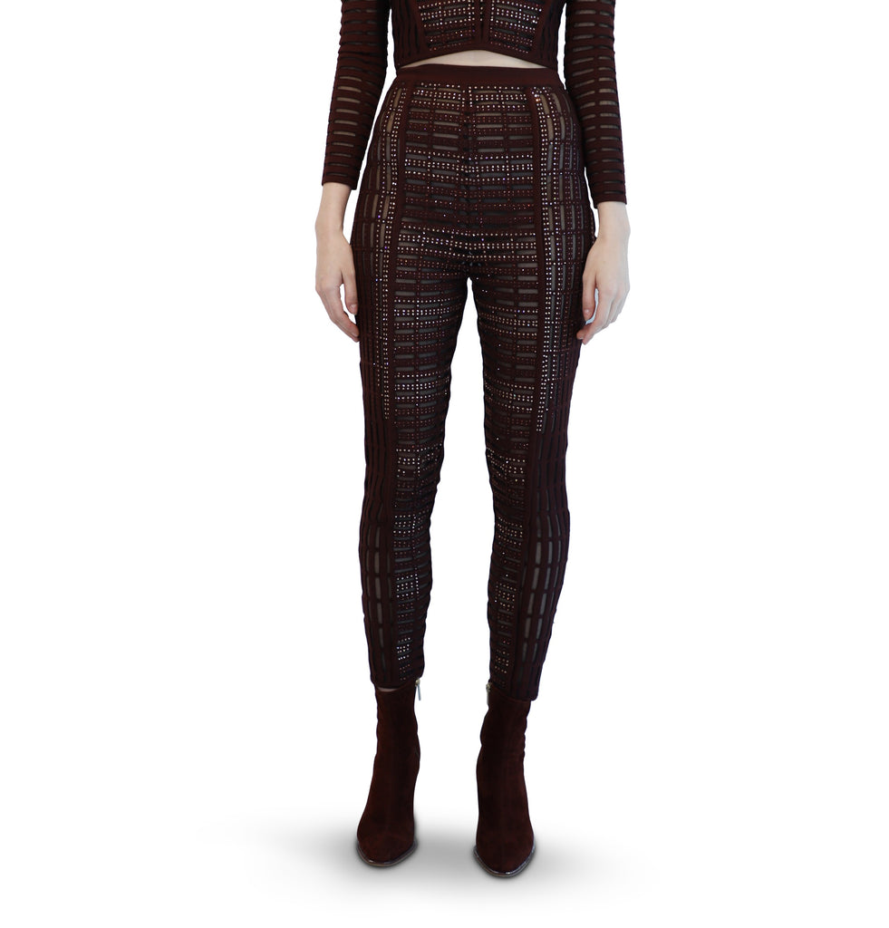 Chocolate Brown Knit Fitted Trousers