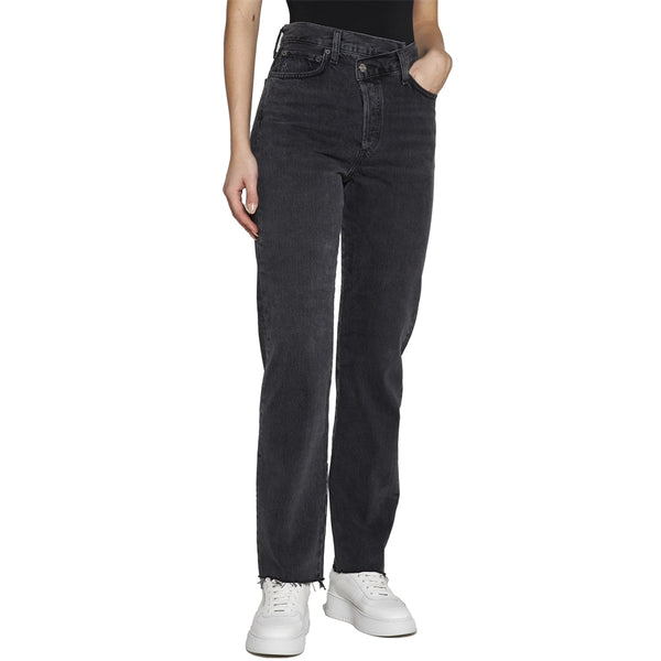 Black Criss Cross Straight-leg Jeans