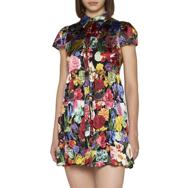 Multicolor Short-sleeve Floral-print Dress