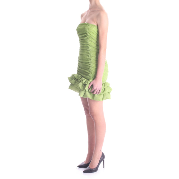 Lime Ruffle-detail Gathered Dress