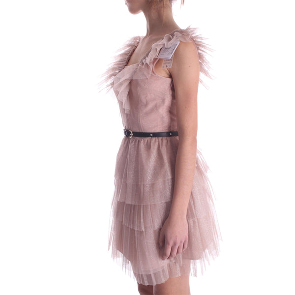 Dusty Rose Ruffle-trim Detail Tulle Dress