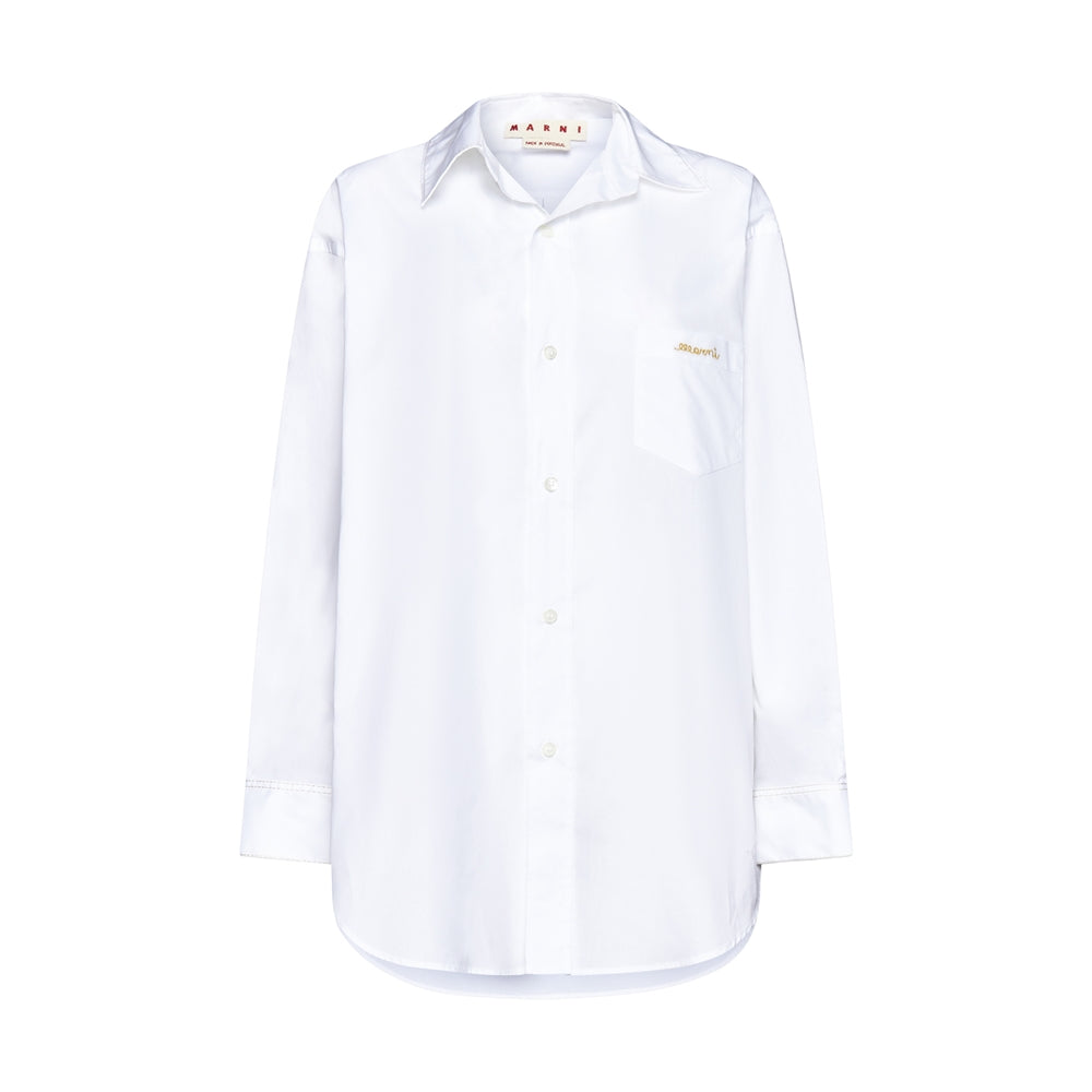 White Bio Cotton Shirt With Embroidered Logo