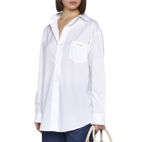 White Bio Cotton Shirt With Embroidered Logo