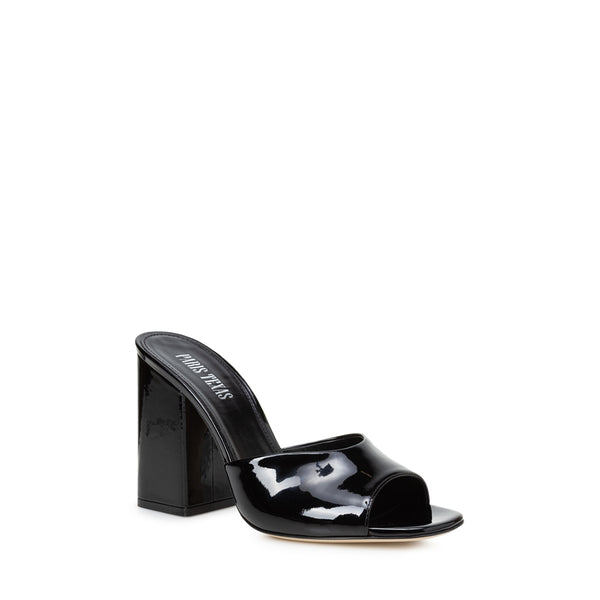 Black Open Toe Patent Mules