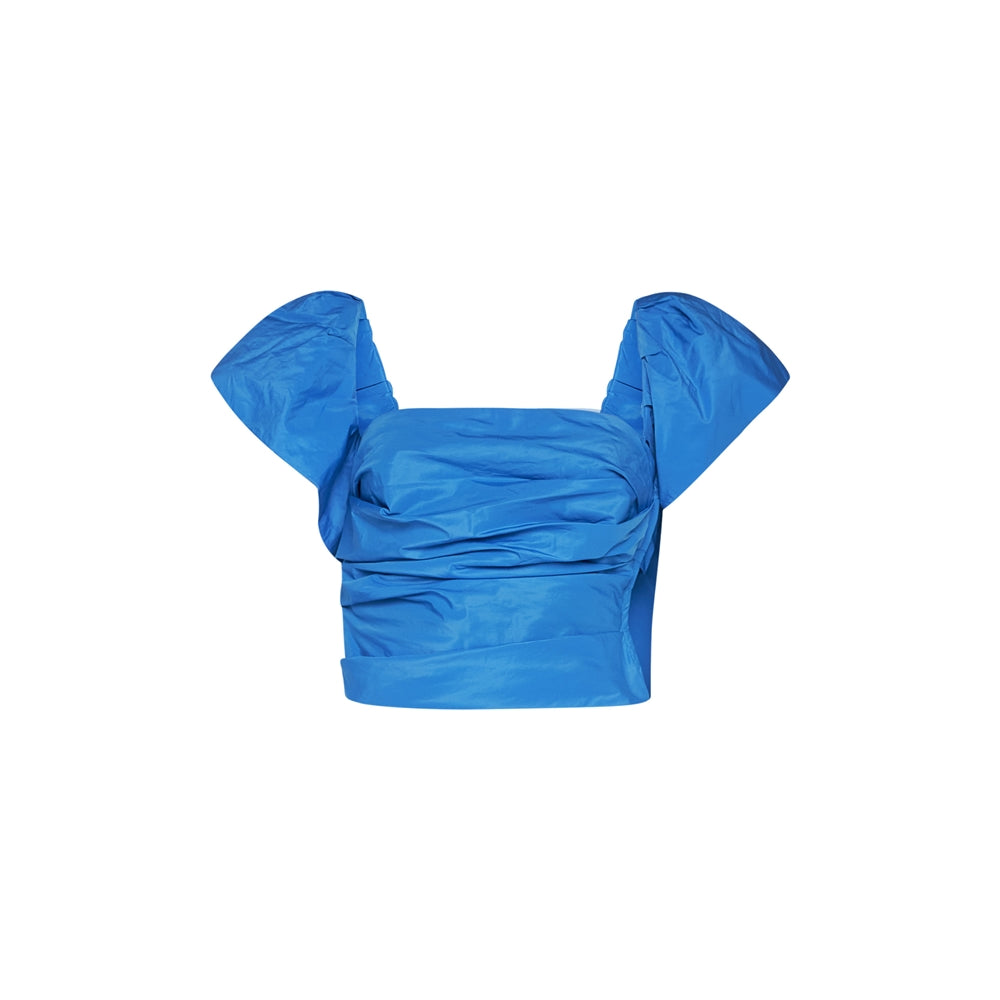 Light Blue Ruched Gathered Blouse