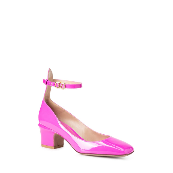 Fuchsia Tan-Go Logo Plaque Square Toe Pumps