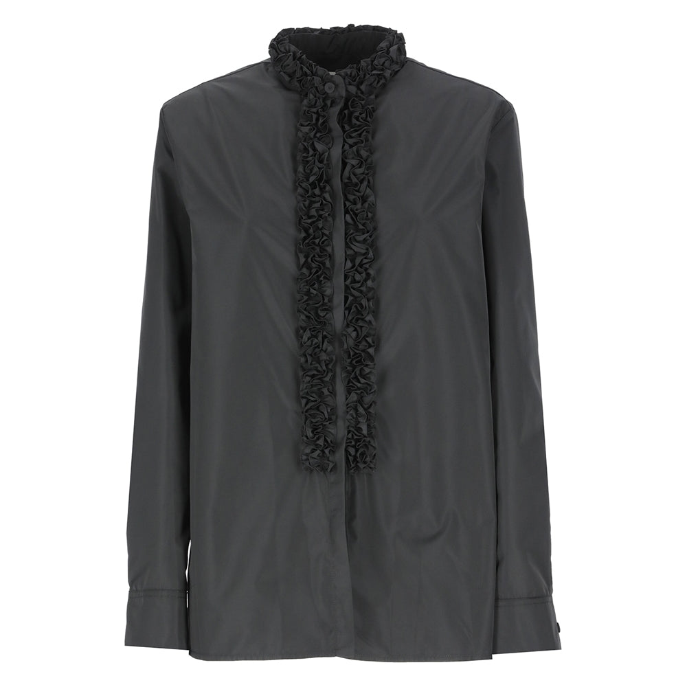 Black Ruffle-trim Blouse