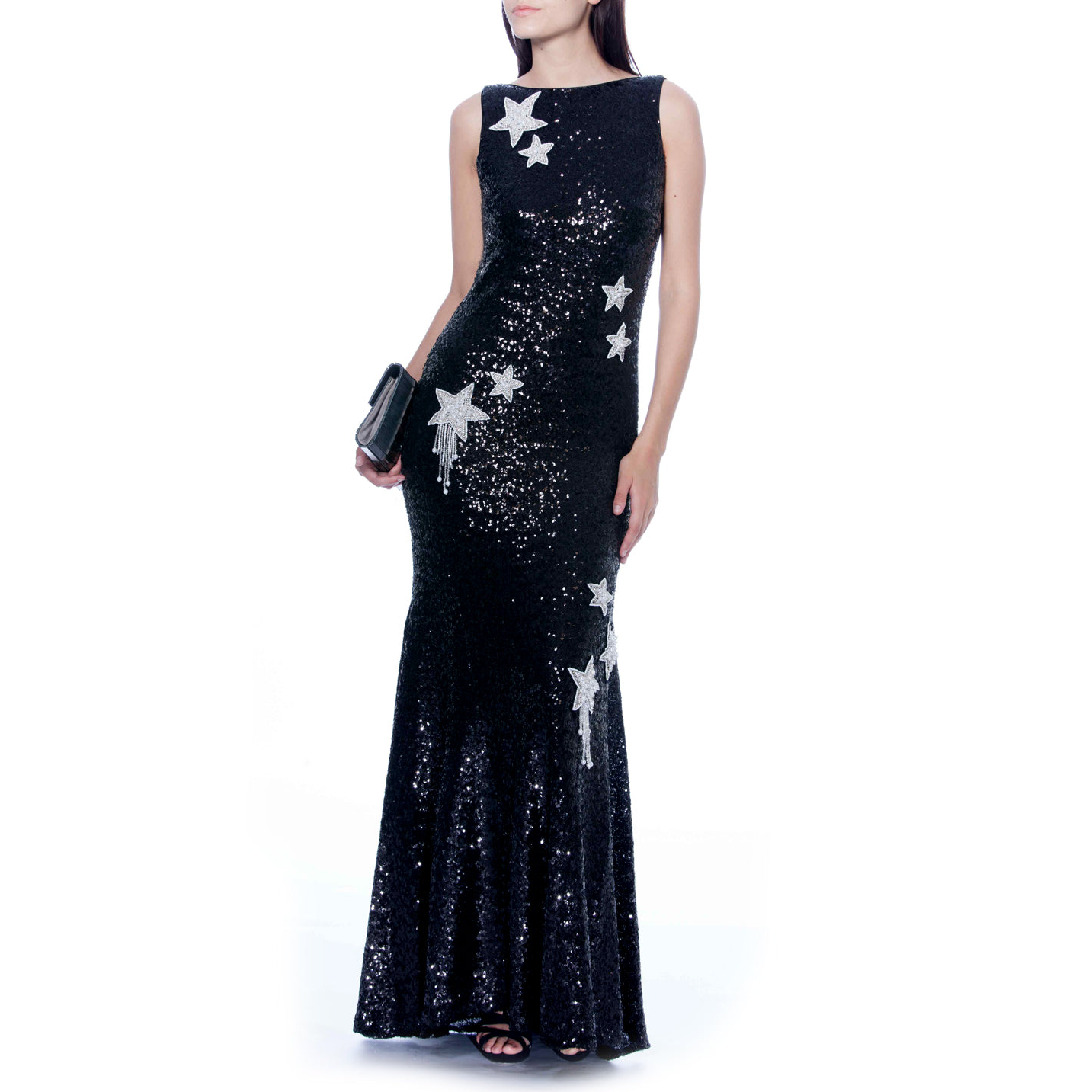 Sleeveless Star-Embellished Sequin Evening Gown, THEIA - elilhaam.com
