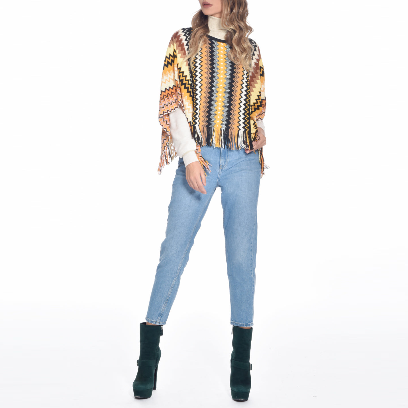 Knitted Poncho Orange/Black, MISSONI - elilhaam.com